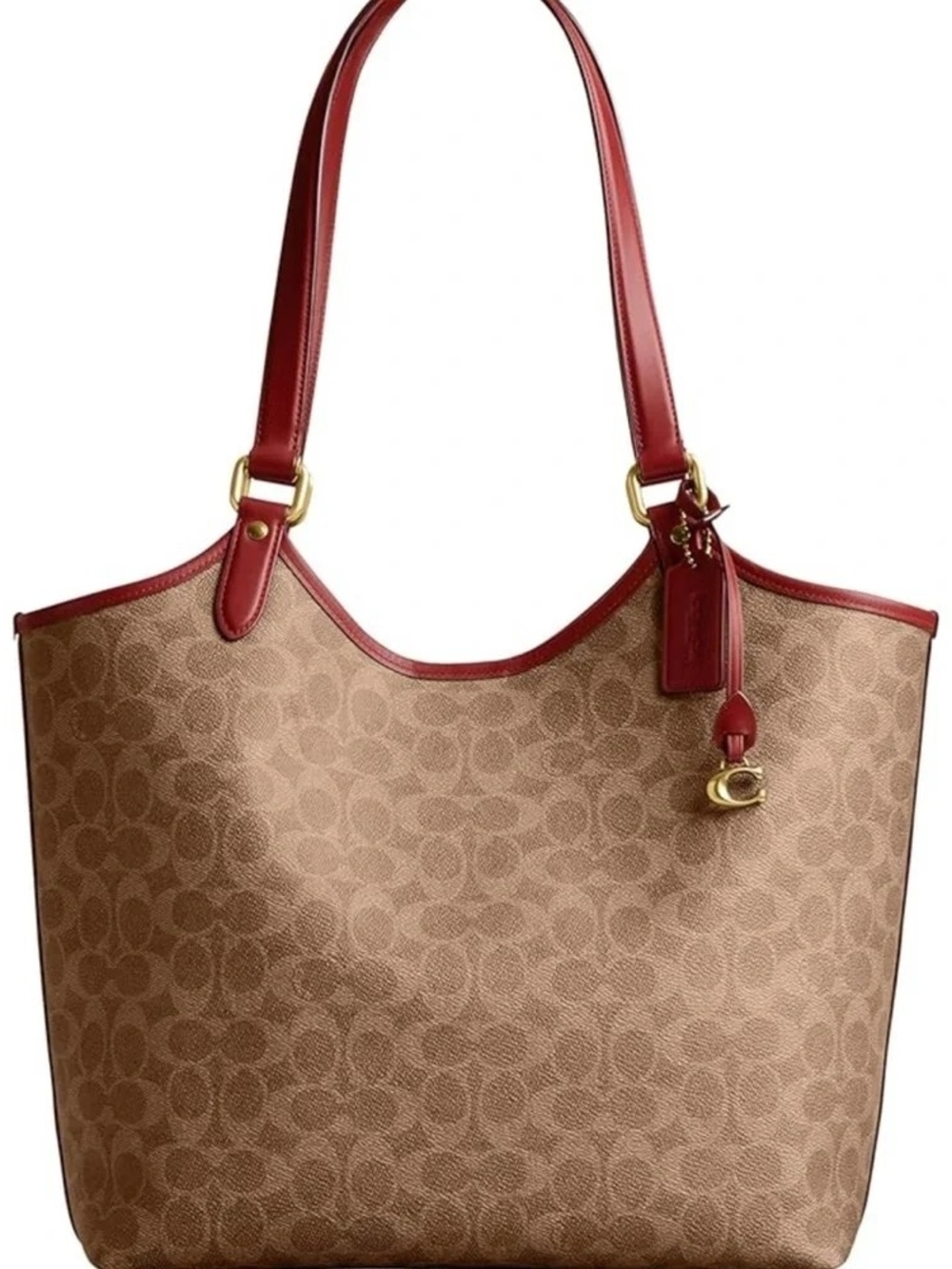 Coach Signature Canvas Tote with Red Leather Trim NWT